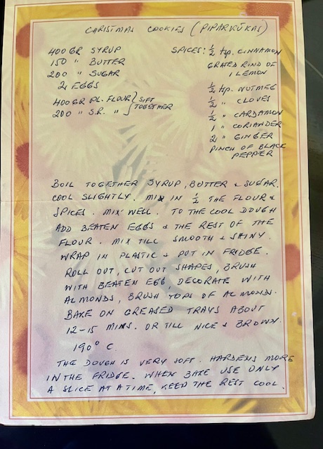 Maija: My mother’s recipe (in her own handwriting).