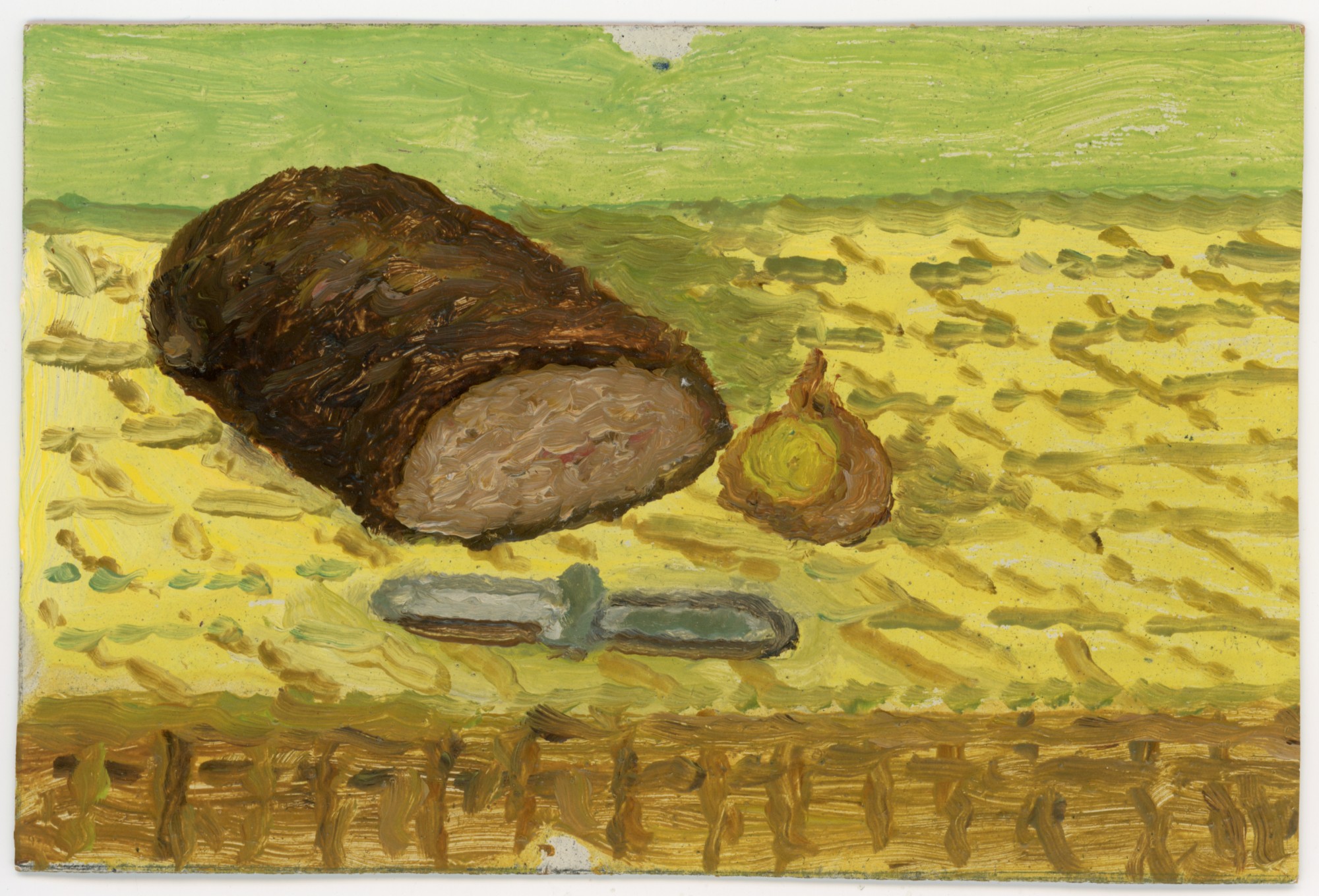 “Still Life – Rye Bread.” A small painting that Kristaps Jaunzemis sent to his wife Zinaīda by post in 1972.
