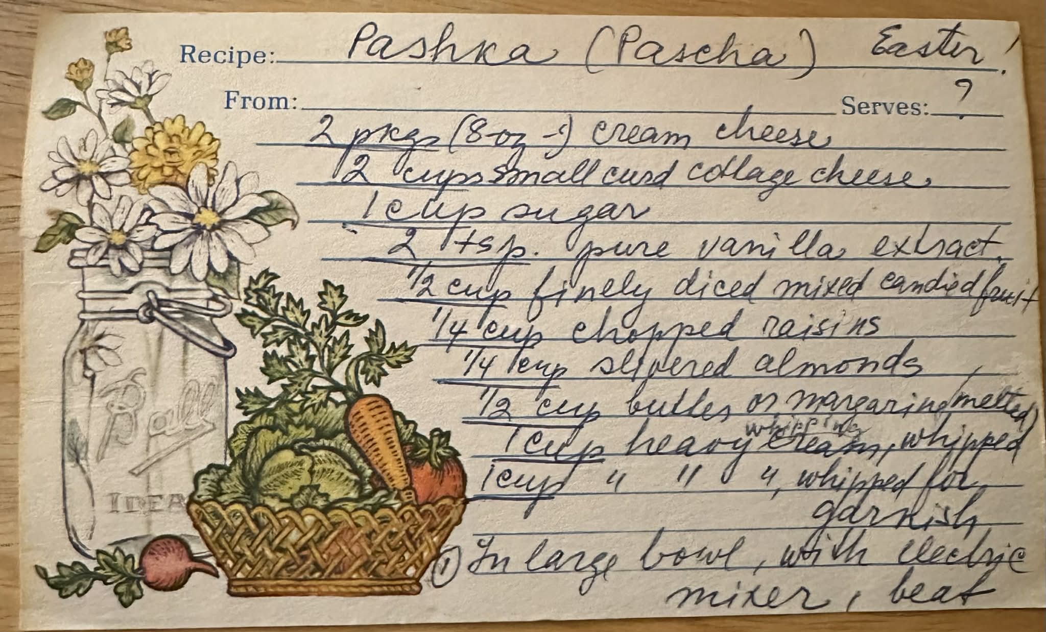 Paska recipe in the handwriting of Mirdza Grāmatiņa