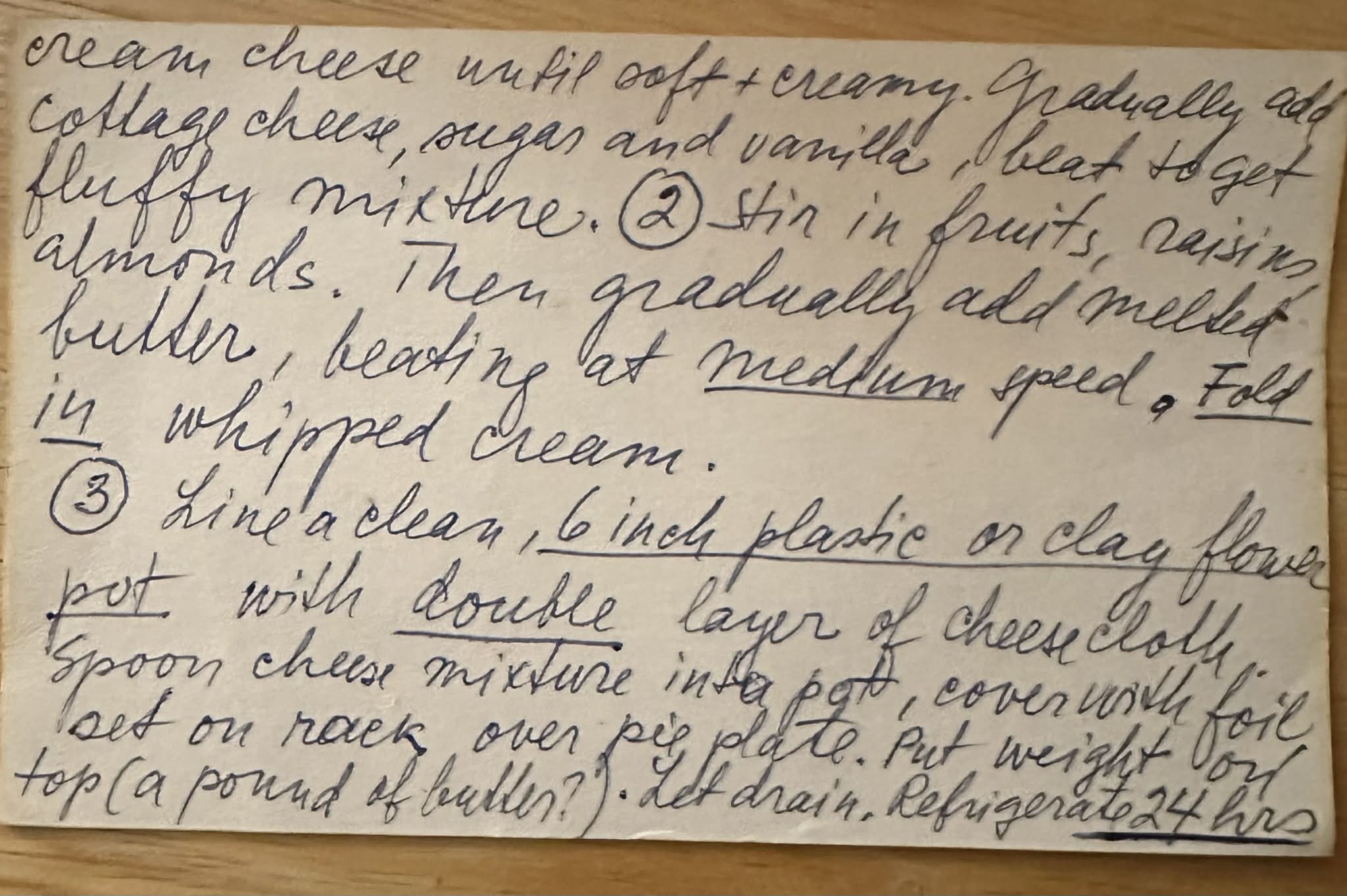Paska recipe in the handwriting of Mirdza Grāmatiņa